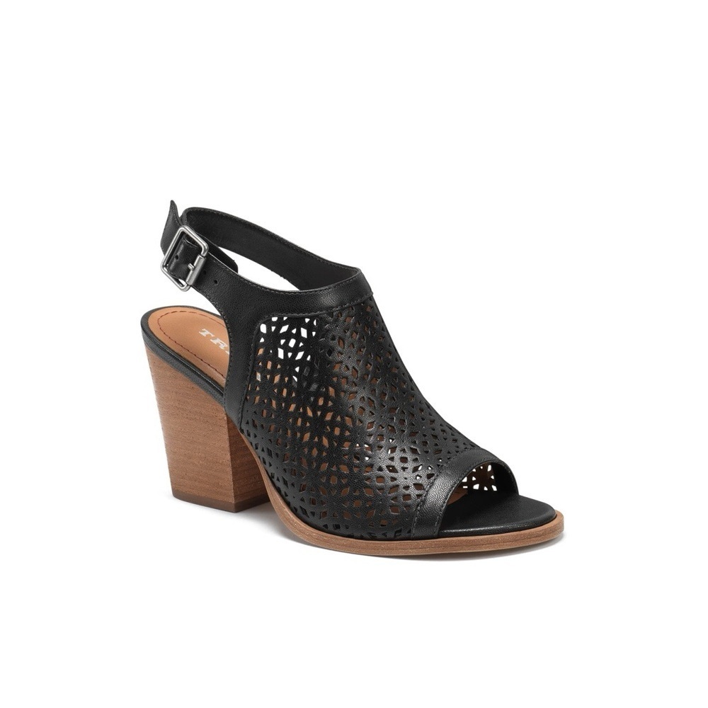 TRASK • Parker Perforated Slingback Sandal black leather lasercut punched